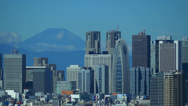 在夏天接近富士山和新宿大厦视频素材