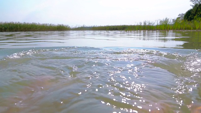 慢镜头:一个人在湖里游泳视频素材