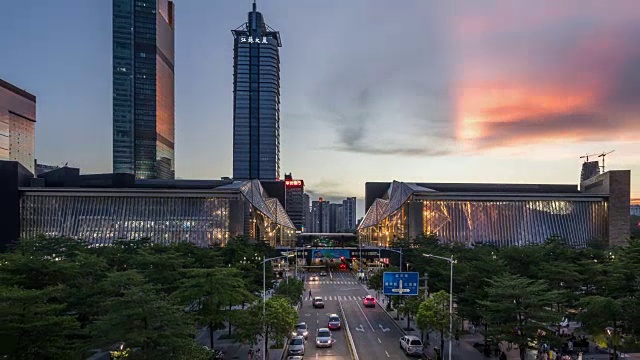 T/L WS HA ZO Shenzhen Skyline Day to Night Transition /深圳，中国视频素材