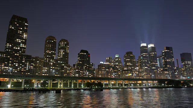 纽约市哈德逊河夜景天际线全景视频素材