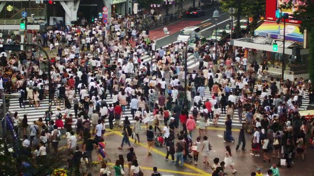 周日下午，人们聚集在著名的涉谷十字路口视频素材