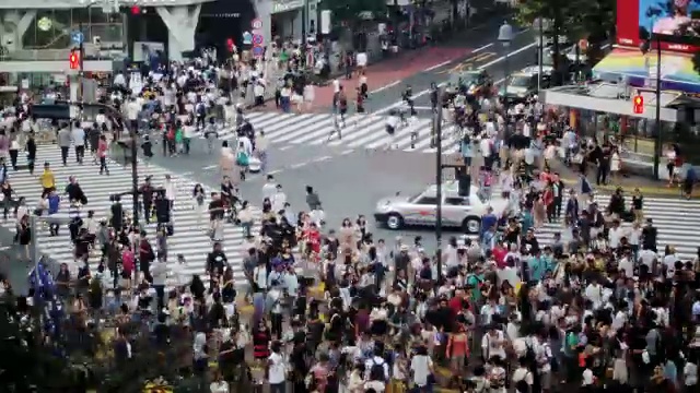 周日下午，人们聚集在著名的涉谷十字路口视频素材