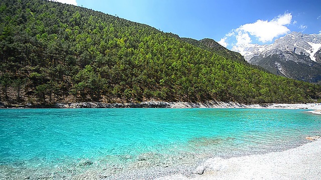 在冰川雪山山谷的绿色湖泊视频素材