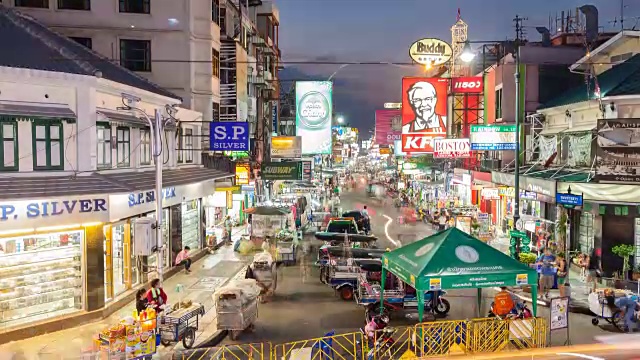 白天黑夜时光流逝考山路，旅游地点在泰国视频素材