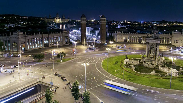 夜晚的时间流逝Plaça d'Espanya，巴塞罗那，加泰罗尼亚(Catalunya)，西班牙视频素材