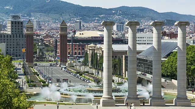 幻泉时光流逝，Plaça d'Espanya，巴塞罗那，加泰罗尼亚(Catalunya)，西班牙视频素材