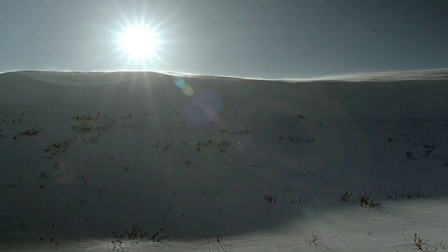 在北极，风把雪吹过小山视频素材