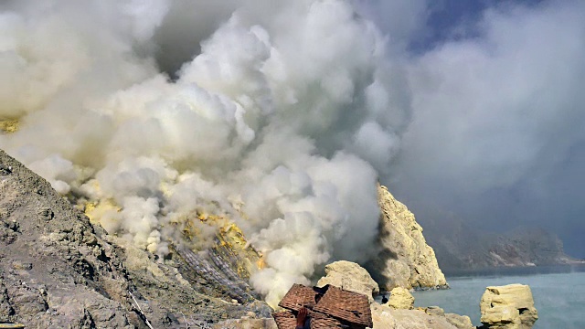 卡瓦伊真火山口湖的硫磺视频素材