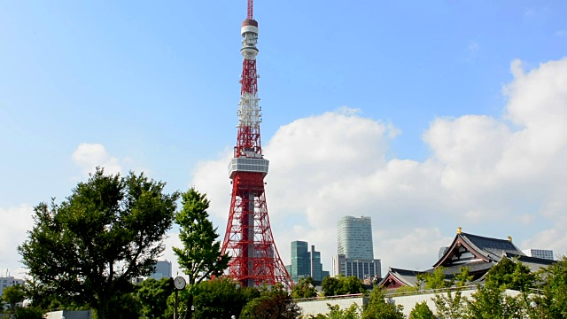 东京日本风景秀丽的东京塔和佐佐寺在柴场附近的市区景观视频素材