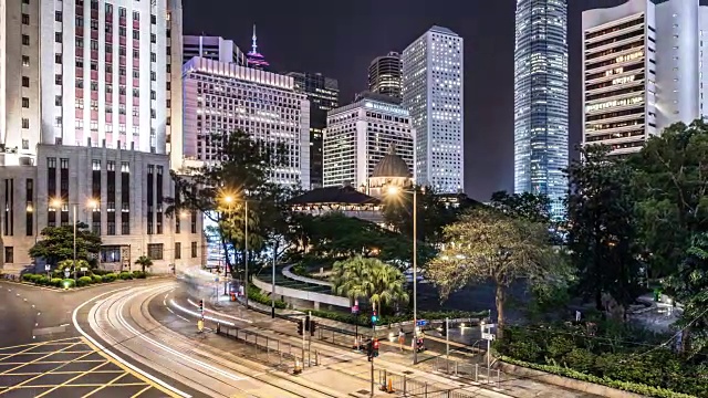 时光流逝-香港的摩天大楼和夜间交通(缩小)视频下载