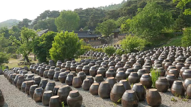 Yun Jeung's Old House的Jangdok(装酱料和调味品的平台)视频素材