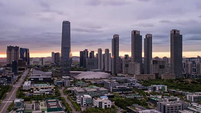 松岛国际商务区日落至夜景视频素材