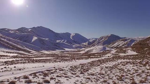 谷地中被雪覆盖的草丛视频素材