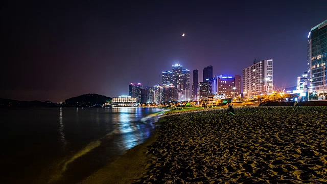 海云台海滩夜景(著名景点)视频素材