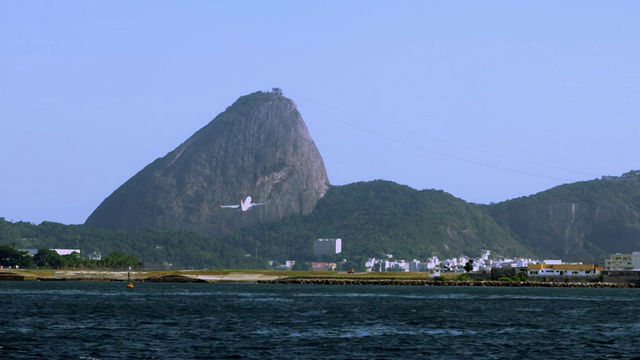 从里约热内卢机场起飞的商业飞机和渡船横过画面视频素材