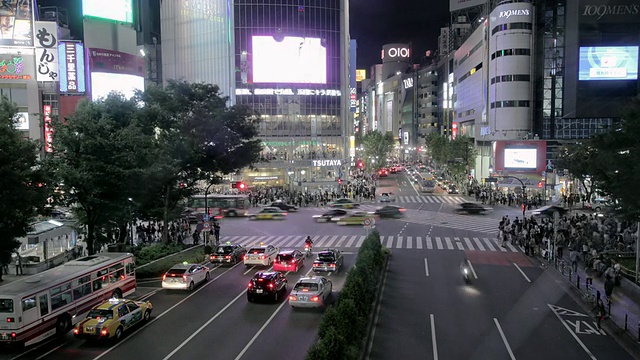 WS T/L HA商业大厦和繁忙的街道/涩谷，日本东京视频素材