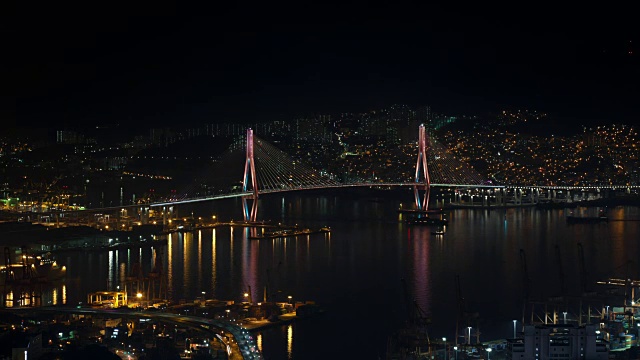 夜景釜山港和一座大桥视频素材