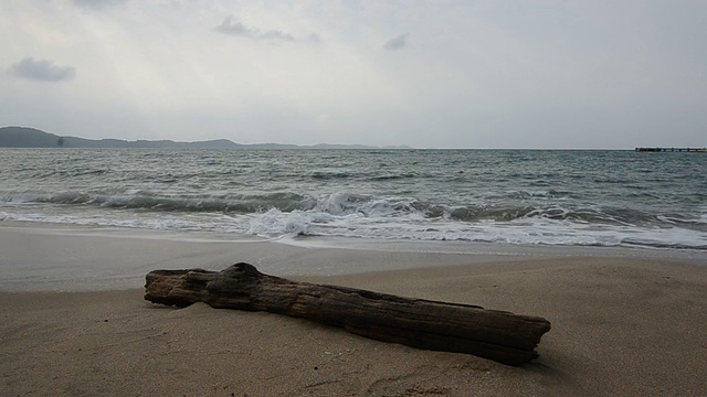 热带海滩的木材和海浪视频下载