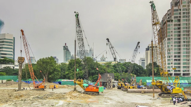 市中心的建筑工地，时光流逝视频素材