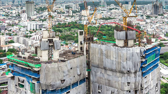 城市建筑工地的高角度视图，时间流逝视频素材