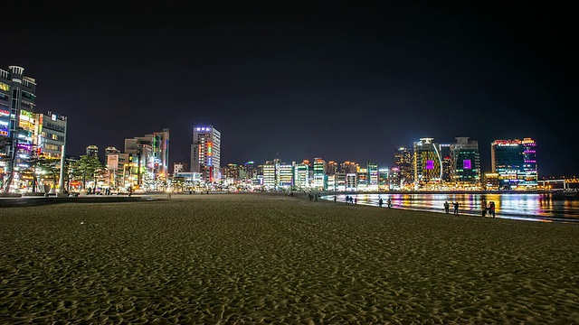 韩国釜山gwangalli海滩的WS T/L夜景和城市景观视频素材