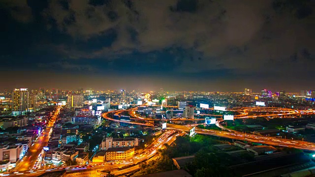 夜间城市景观全景。间隔拍摄视频素材