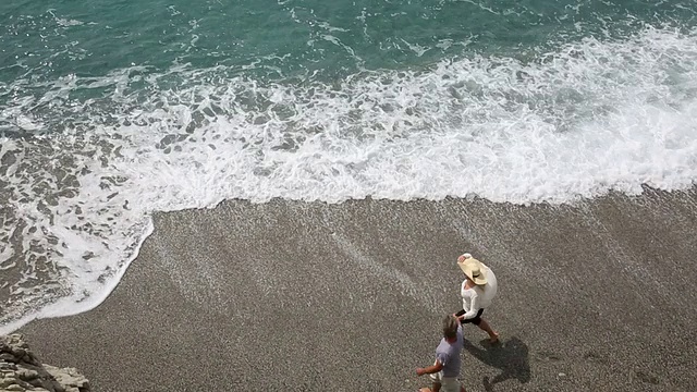 一对夫妇沿着海滩边的冲浪视频下载