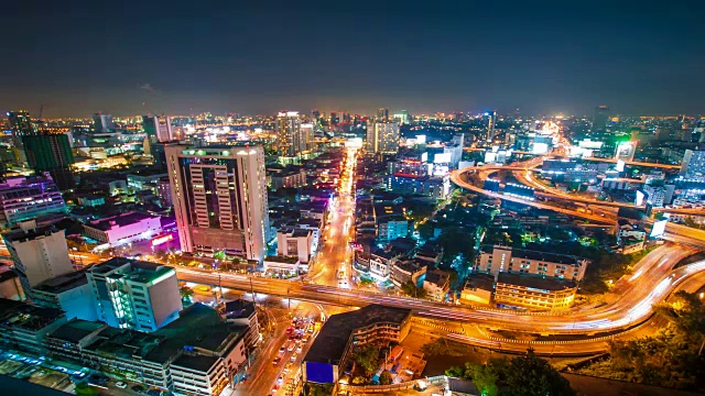 夜间城市景观全景。间隔拍摄视频素材