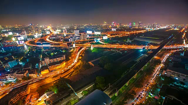 夜间城市景观全景。间隔拍摄视频素材