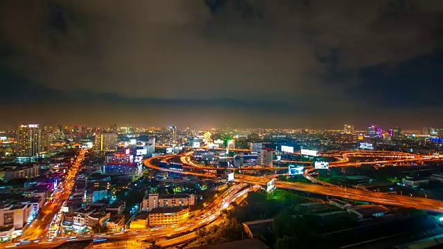 夜间城市景观全景。间隔拍摄视频素材