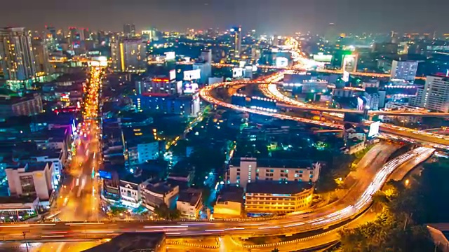 夜间城市景观全景。间隔拍摄视频素材