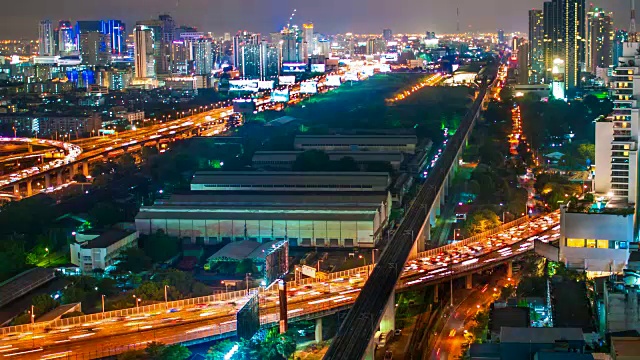 夜间城市景观全景。间隔拍摄视频素材