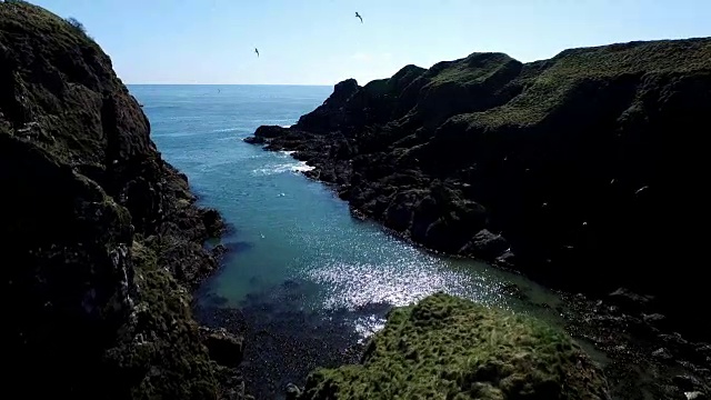 航拍靠近阿伯丁的苏格兰海岸附近的海崖视频素材