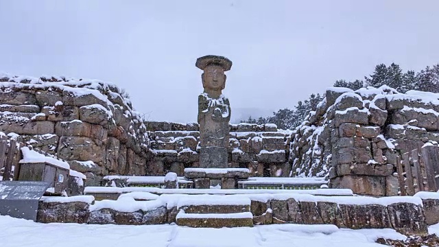 在白雪皑皑中欣赏韩国国宝96号佛像视频素材