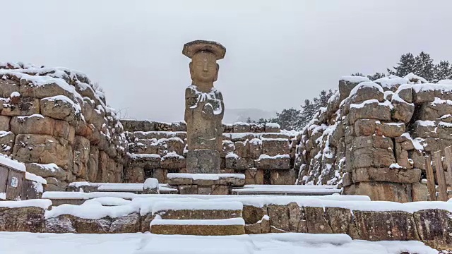 在白雪皑皑中欣赏韩国国宝96号佛像视频素材