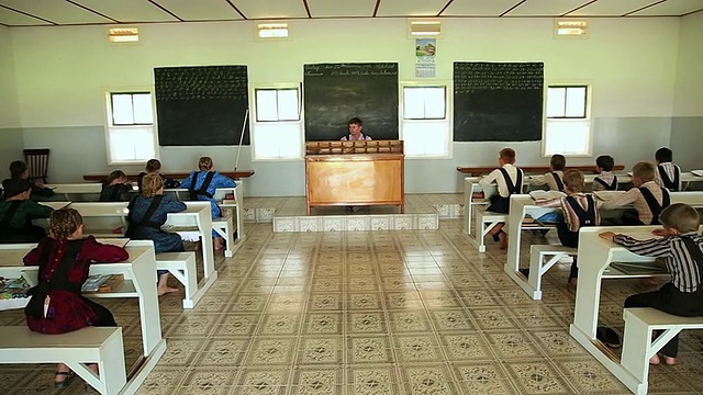 位于玻利维亚圣克鲁斯德拉塞拉附近的曼尼托巴社区学校，学生们在教室里阅读视频素材