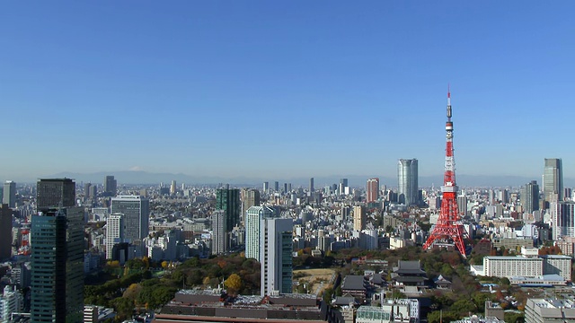 东京塔与城市和富士山/东京，日本视频素材