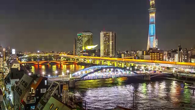 4K延时:鸟瞰图东京天空树日本的夜晚视频素材