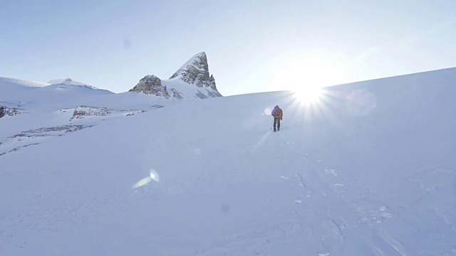 登山者攀登白雪覆盖的高山视频素材