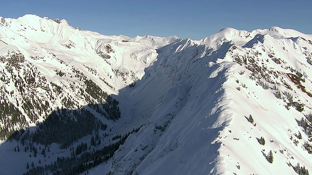 白雪覆盖的山/ Oberstdorf，巴伐利亚，德国的WS鸟瞰图视频素材