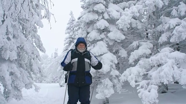 老人在下雪的冬天冒险视频素材