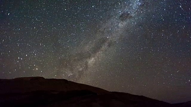 在纳米布沙漠的月光下，夜晚的线性时间流逝，在诺克卢夫特公园的布洛德科普，花岗岩岩石露出地面视频素材