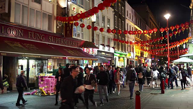 杰拉德街的伦敦唐人街夜景视频素材