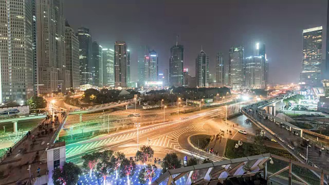 4k，时光流逝，上海城市景观，陆家嘴夜景，视频素材