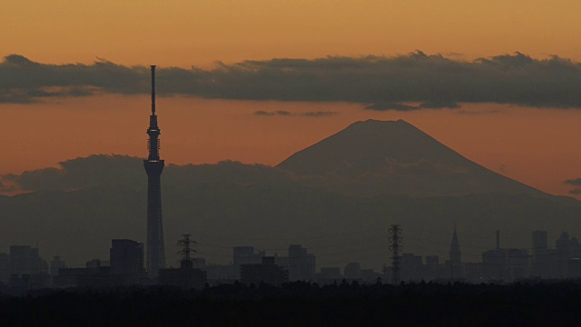 富士山和东京天空树之夜视频素材