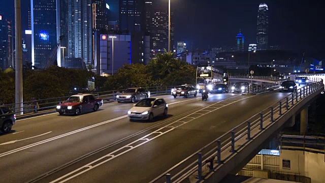 高清实时视频，香港城市夜景，穿梭交通视频素材