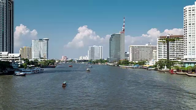 湄南河上的河流交通的快速时间流逝视频素材