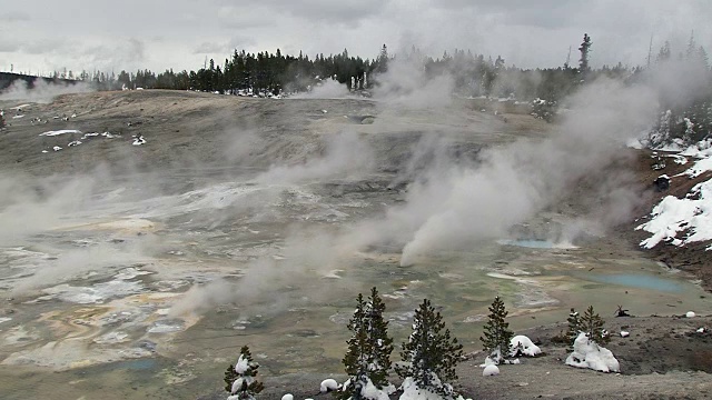 诺里斯盆地蒸汽喷口，黄石国家公园的冬季风景视频素材