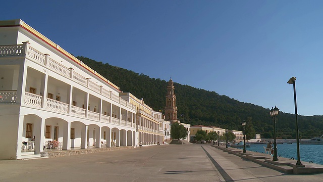 塔夏archis Michael Panormitis / Symi修道院WS View of Taxiarchis Michael Panormitis / Symi, Dodecanese Islands，希腊视频素材