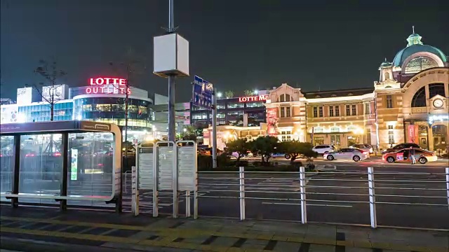 汉城站区汉城站区公交换乘中心夜景视频素材